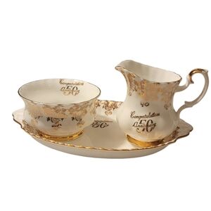 Vtg ROYAL ALBERT 50TH Anniversary Plate Cream + Sugar Bowl Set